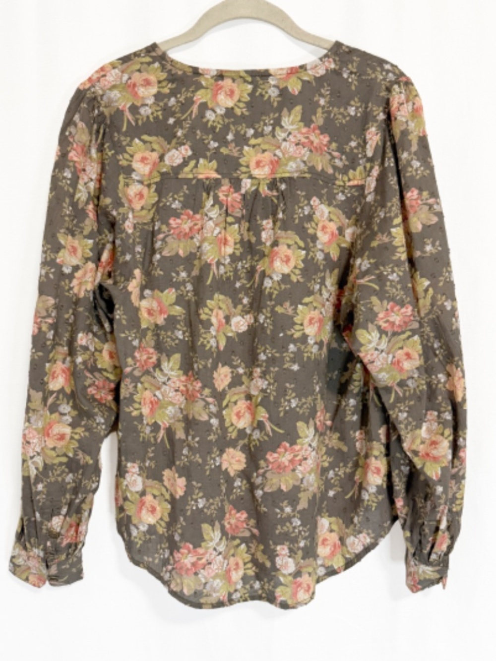 Anthropologie Gray & Pink Floral Print Michaela Cotton Peasant Blouse Size Small - Picture 8 of 11